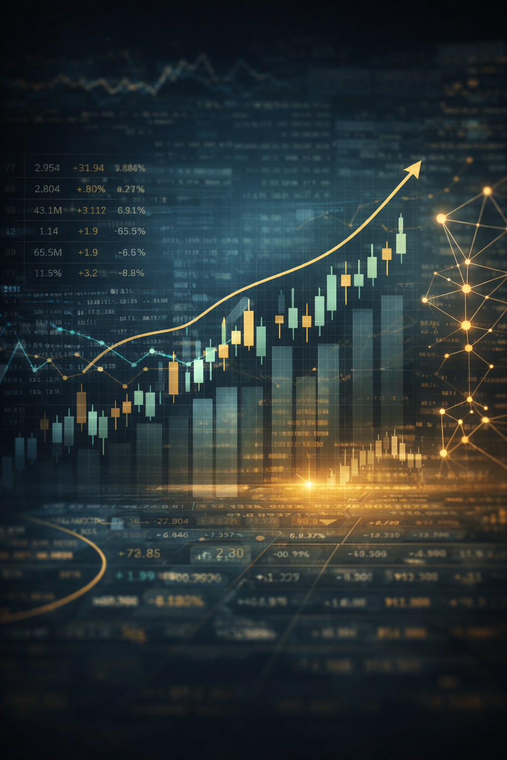 Abstract quantitative finance and decision science illustration with charts, analytical overlays, and a refined economic research aesthetic